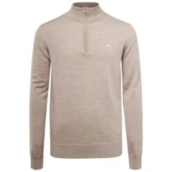 J.LINDEBERG GOLF KIAN MERINO ZIP NECK SWEATER / TIGER BROWN
