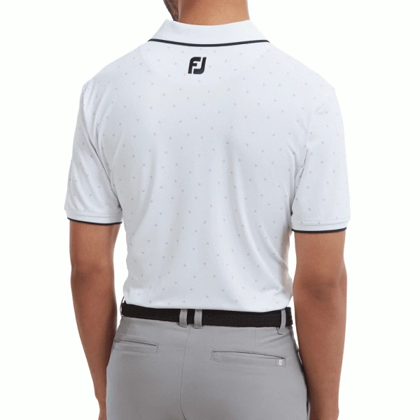 FOOTJOY PUSH PLAY PRINT PIQUE GOLF POLO SHIRT – WHITE / LAVENDER 6 FOOTJOY PUSH PLAY PRINT PIQUE GOLF POLO SHIRT – WHITE / LAVENDER - Image 4