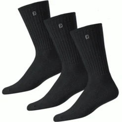 FOOTJOY COMFORTSOF GOLF CREW SOCKS – BLACK (3 PACK)